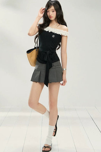 Polka Dot Lace One-Shoulder Top