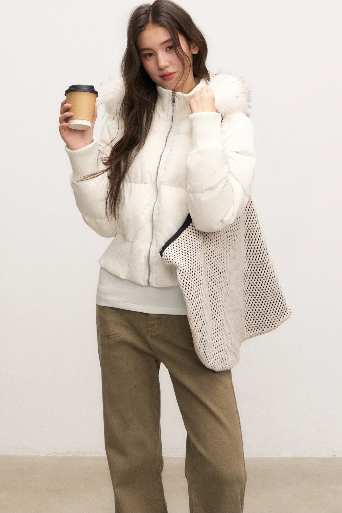 Fur Collar Hooded Down Jacket and Pants Set
