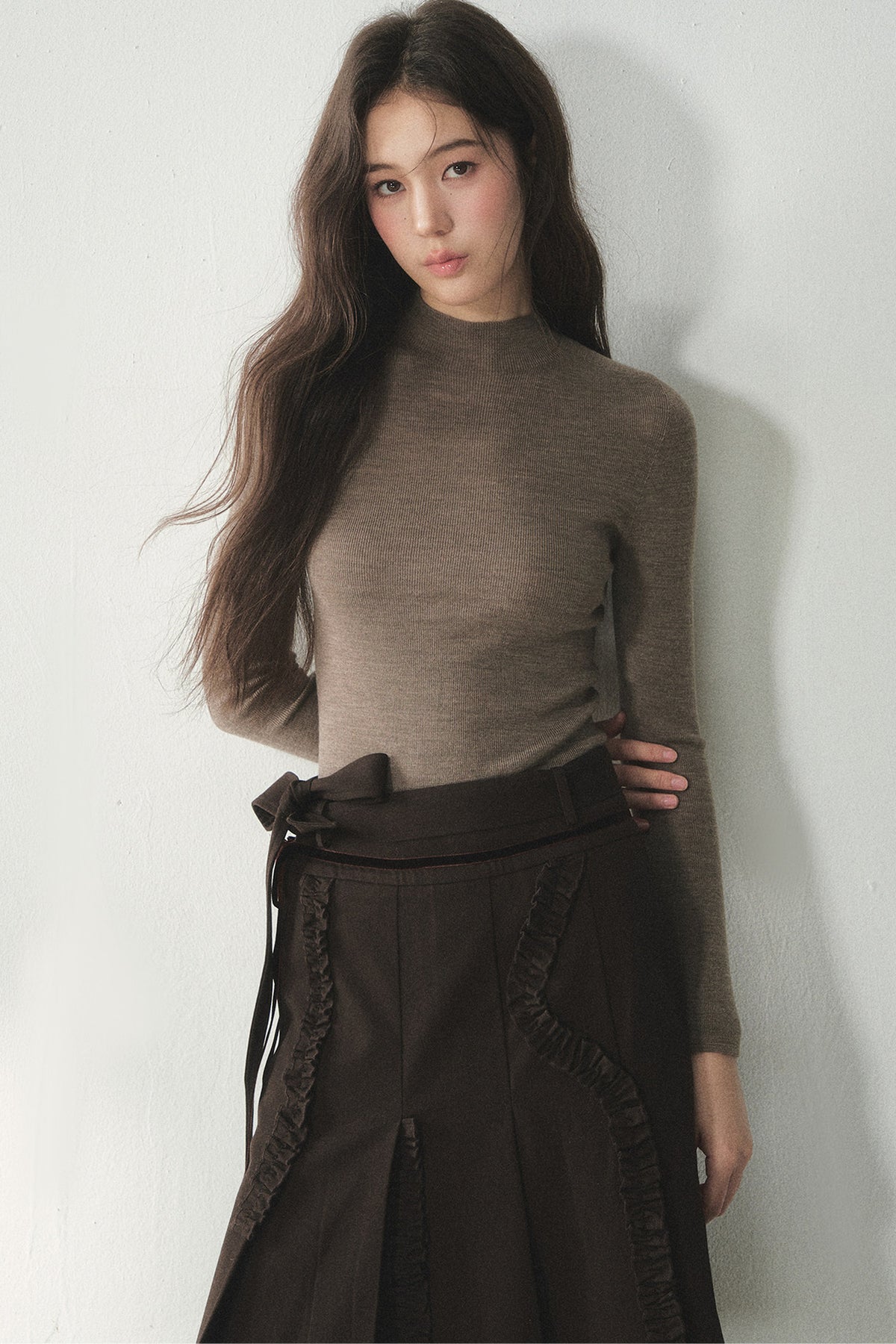 100% Wool Half-Turtleneck Knit Top