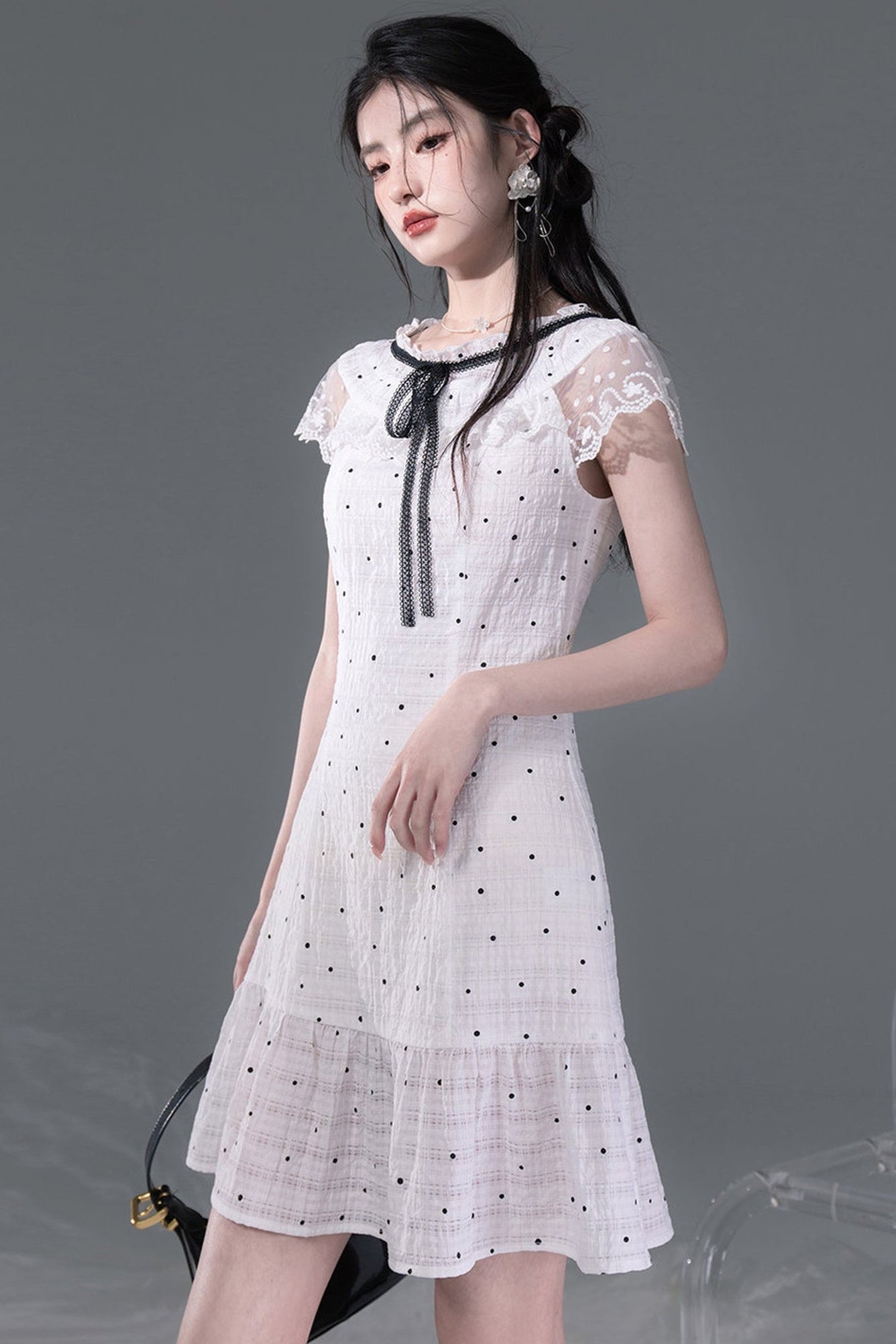 Pearl Polka Dot Chiffon Dress Set-Up