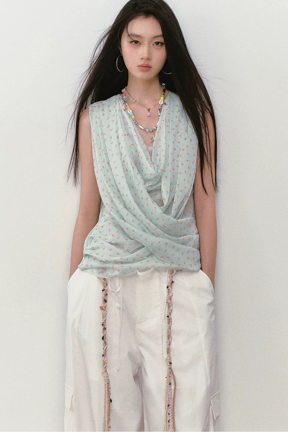 Mint Floral Cross-Neck Camisole Top