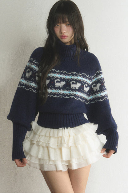 Fair Isle Cat Turtleneck Sweater