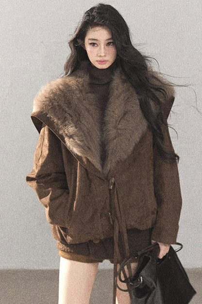Horn Button Fox Fur Parka Coat