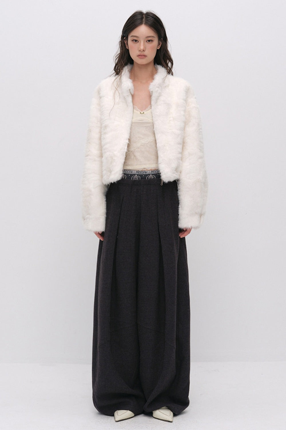 Wool Jacquard Wide-Leg Trousers