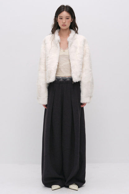 Wool Jacquard Wide-Leg Trousers
