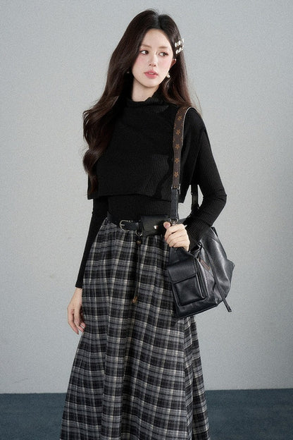 Black High-Neck Long-Sleeve Dress
