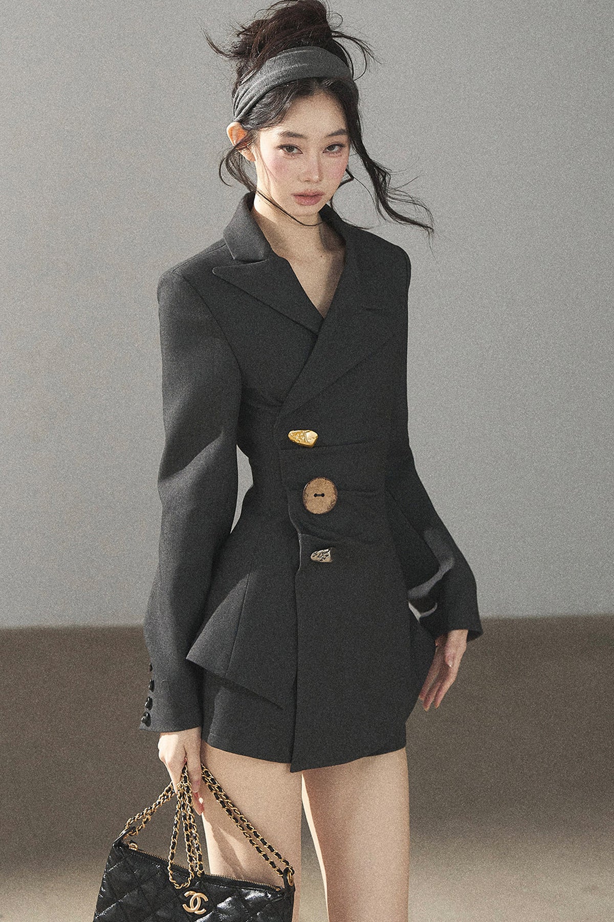 Dark Rock Gray Blazer and Shorts Set-Up