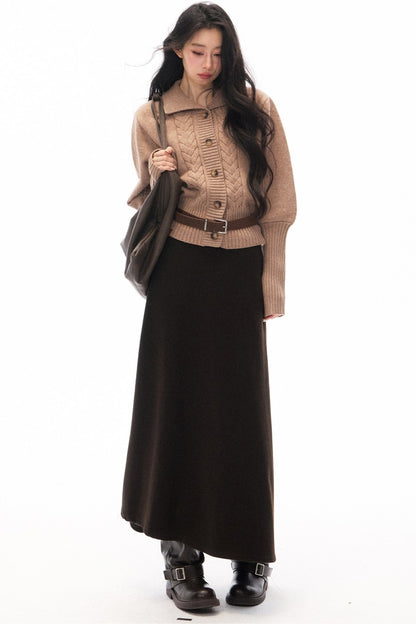 Knitted Jacket and Long A-Line Skirt Set-Up