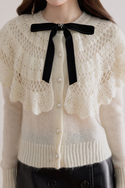Double-Layer Crochet Bow Cardigan