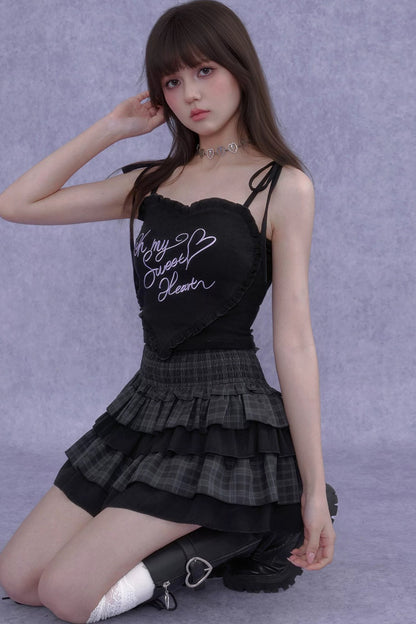 Plaid Waist-Cinching Cake Skirt