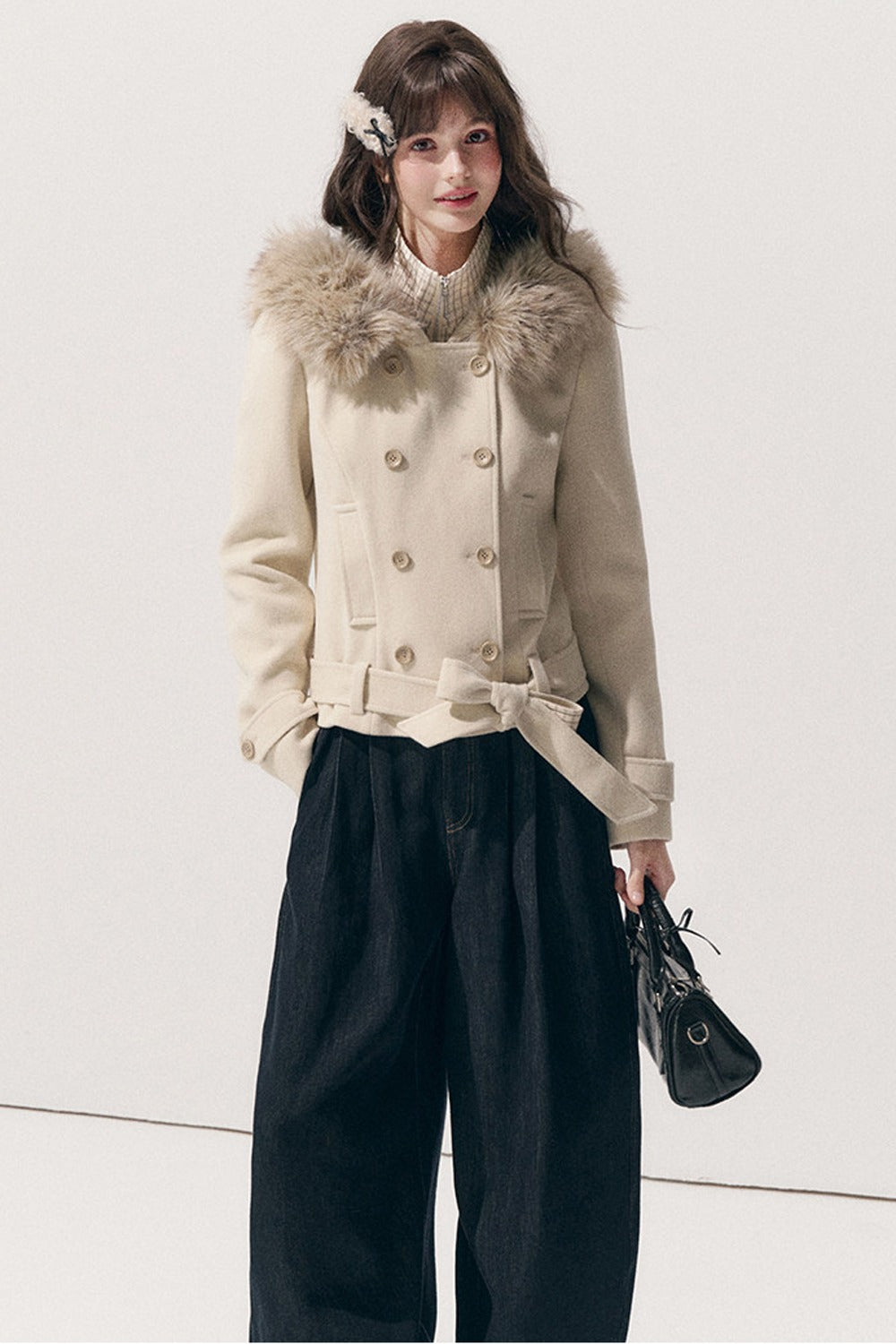Double-Breasted Hooded Wool Jacket