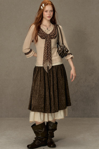 Polka Dot A-Line Corduroy Skirt
