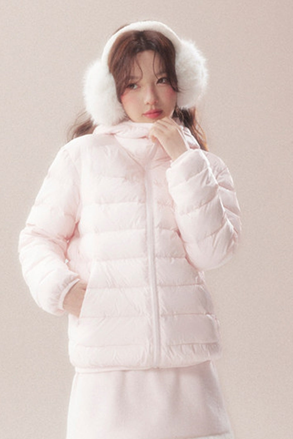 Hooded Logo Ribbed Down Jacket