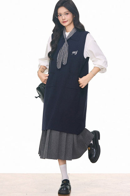 Knitted Vest Dress, Shirt and Skirt Set-Up