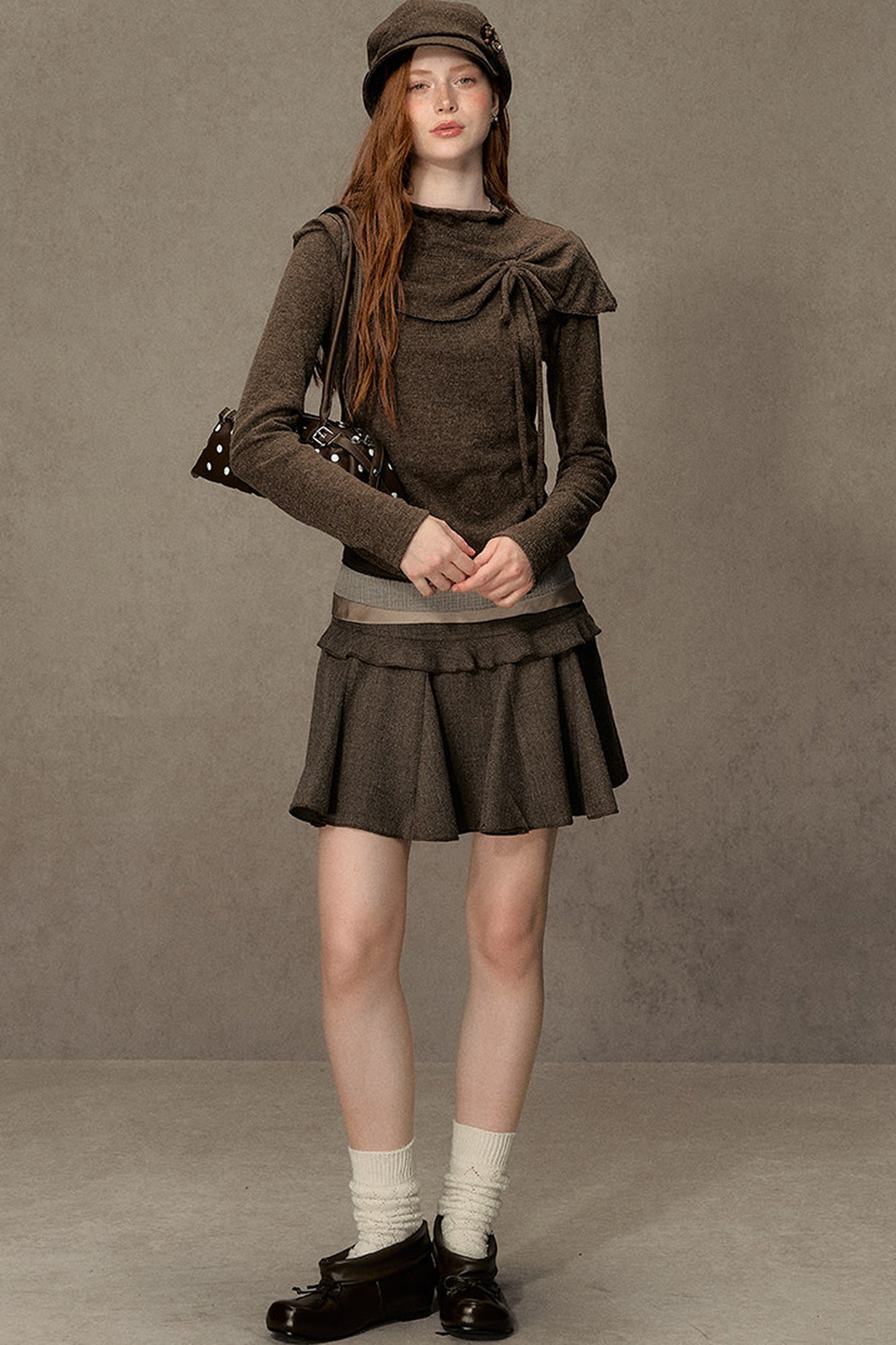 Bowknot Cape Collar Long Sleeve Top