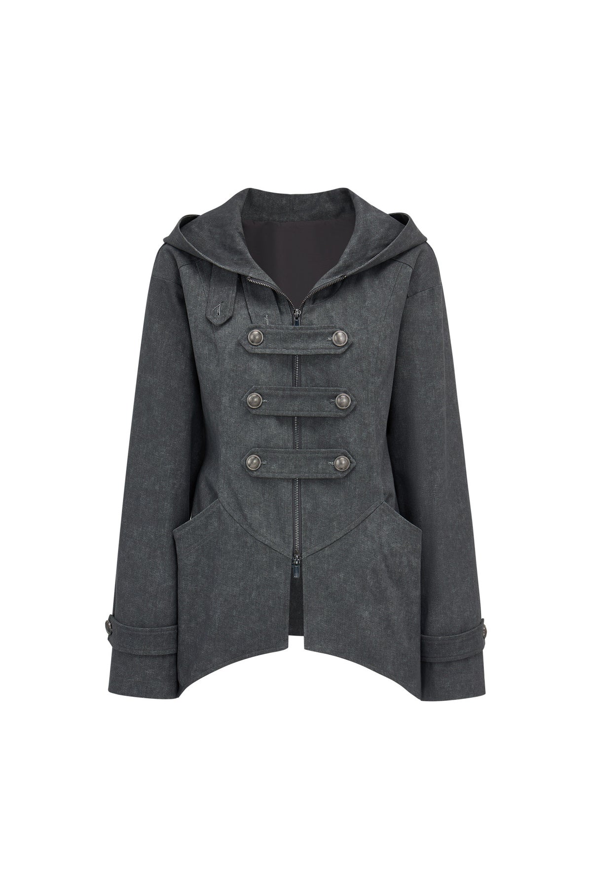 Woolen Hooded Irregular Hem Jacket