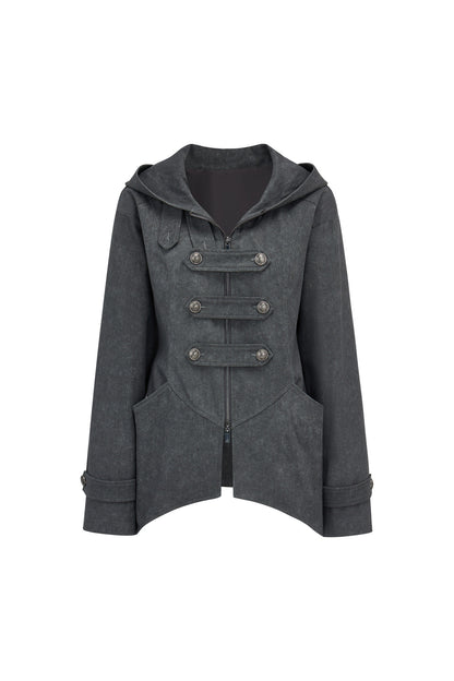 Woolen Hooded Irregular Hem Jacket