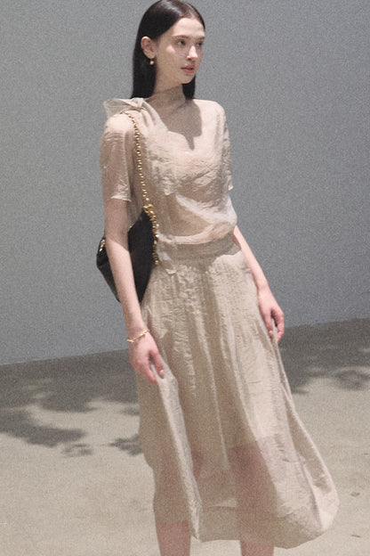 Chiffon Blouse and Pleated Skirt Set-Up
