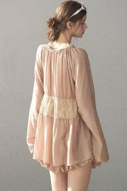 Crinkled Fabric Top and Short Skirt Set