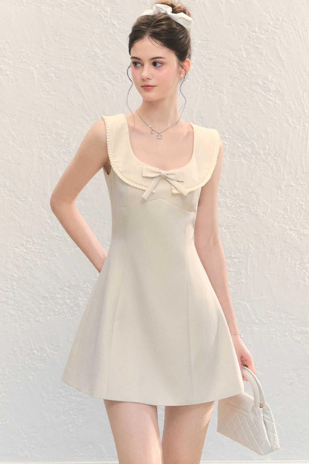 U-Neck Bow Collar Sleeveless Dress