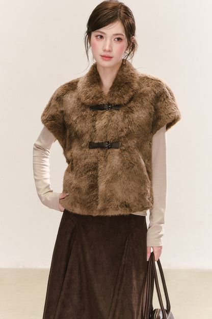 Gilet sans manches en fausse fourrure marron