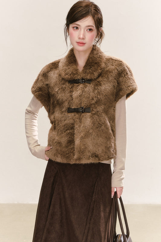Sleeveless Brown Faux Fur Vest