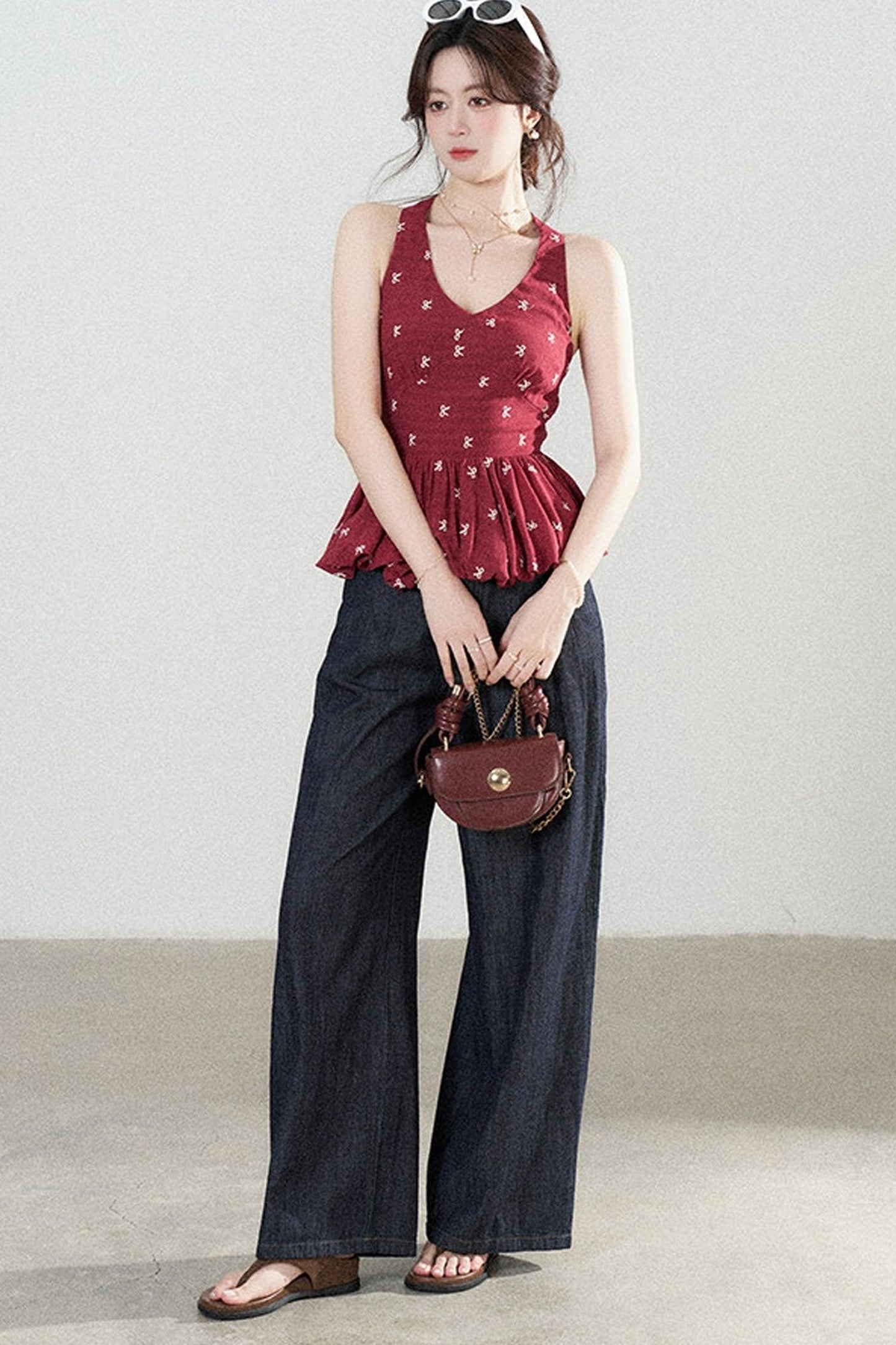 Red Halter Peplum Top