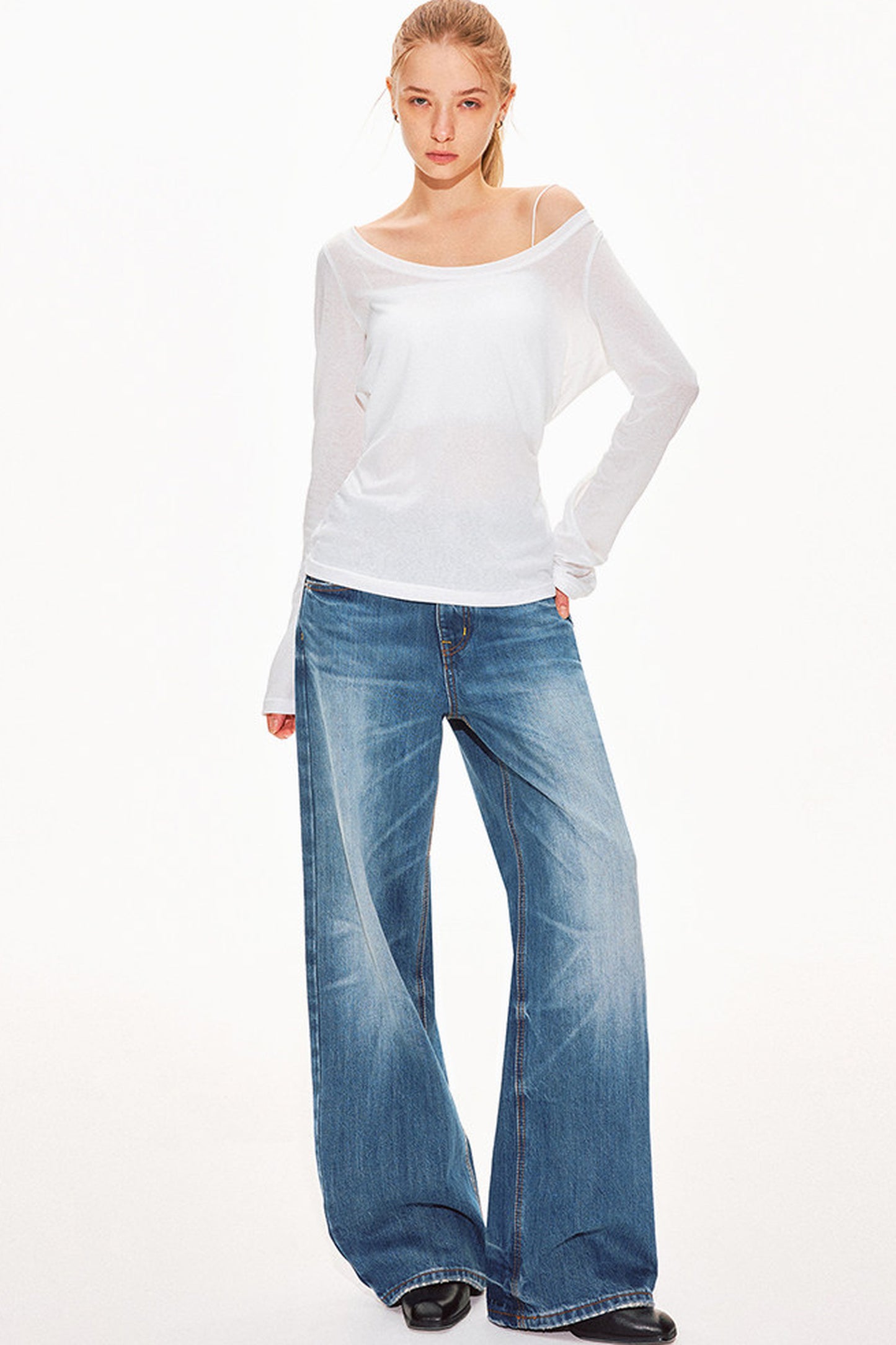 Classic Blue Straight-Leg Denim Pants