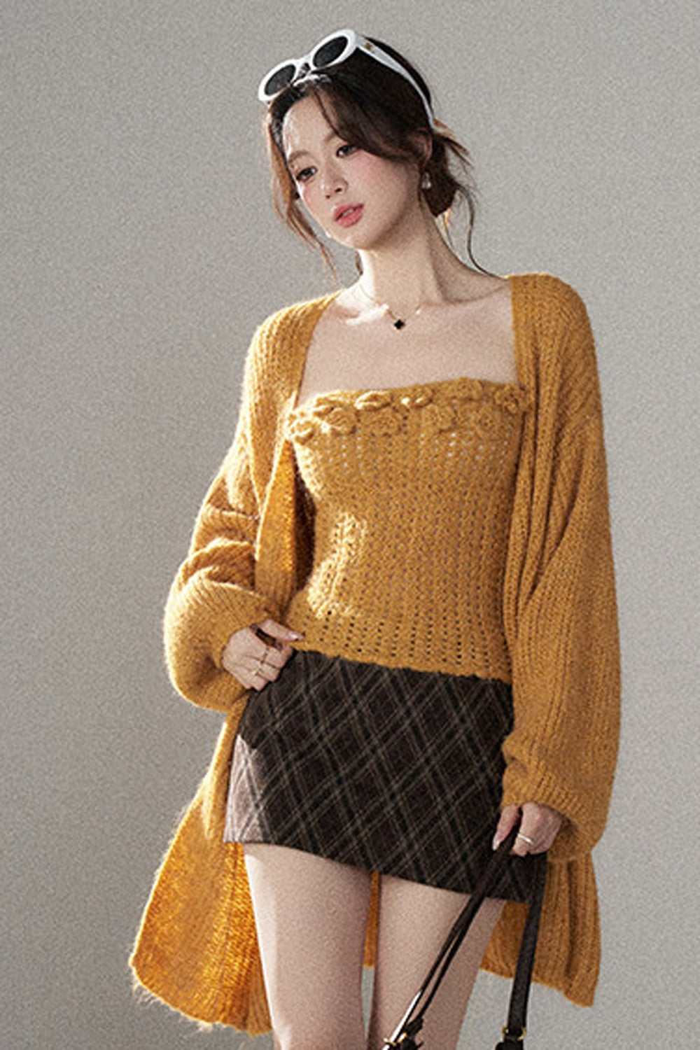 3D Flower Tube Top and Cardigan Set