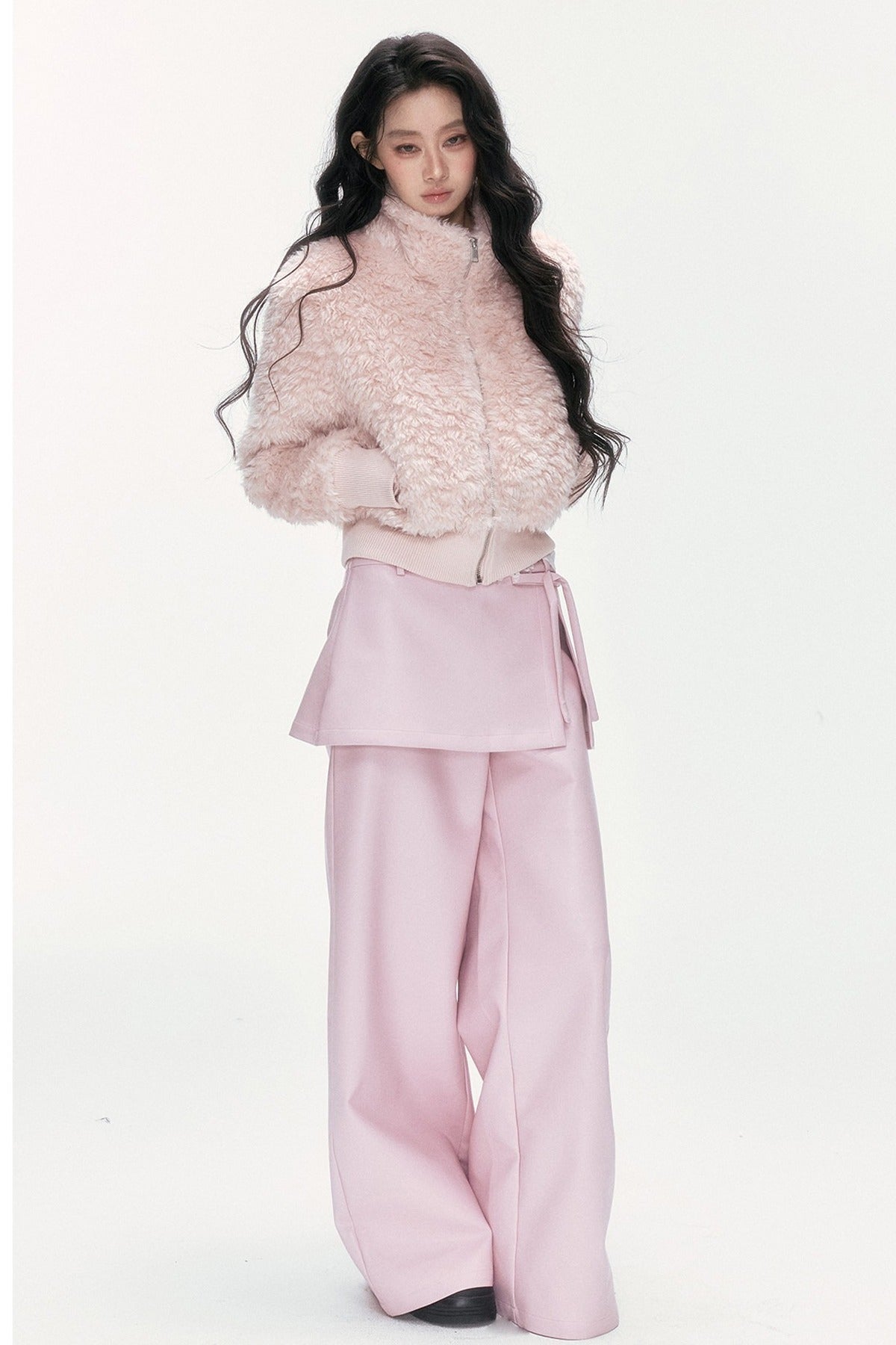 Pink Faux Lamb Wool Jacket and Pants Set-Up