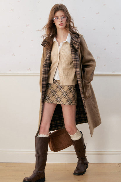Wool Blend Spliced Shirt Cable Knit Cardigan