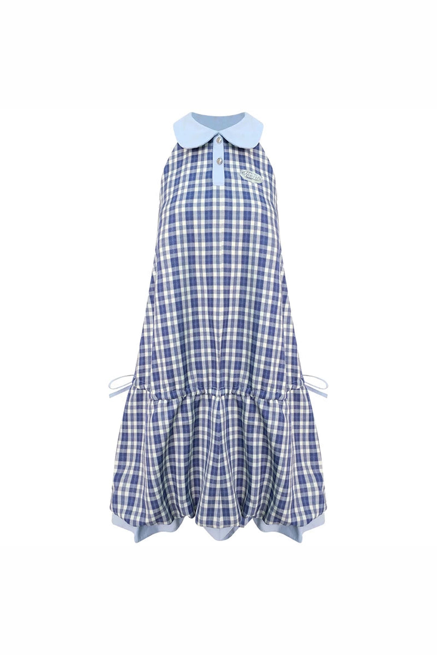 Robe bleue à carreaux avec col Claudine