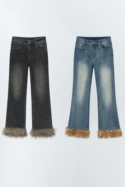 Detachable Frayed Hem Washed Flared Jeans