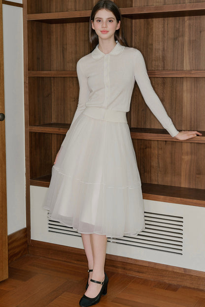 Long Sleeve Doll Collar Knitted Top