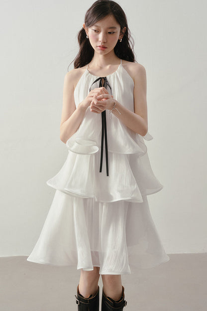 White Layered Halter Dress