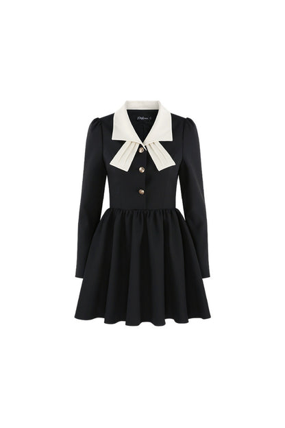 Hepburn Style Black Lapel Dress