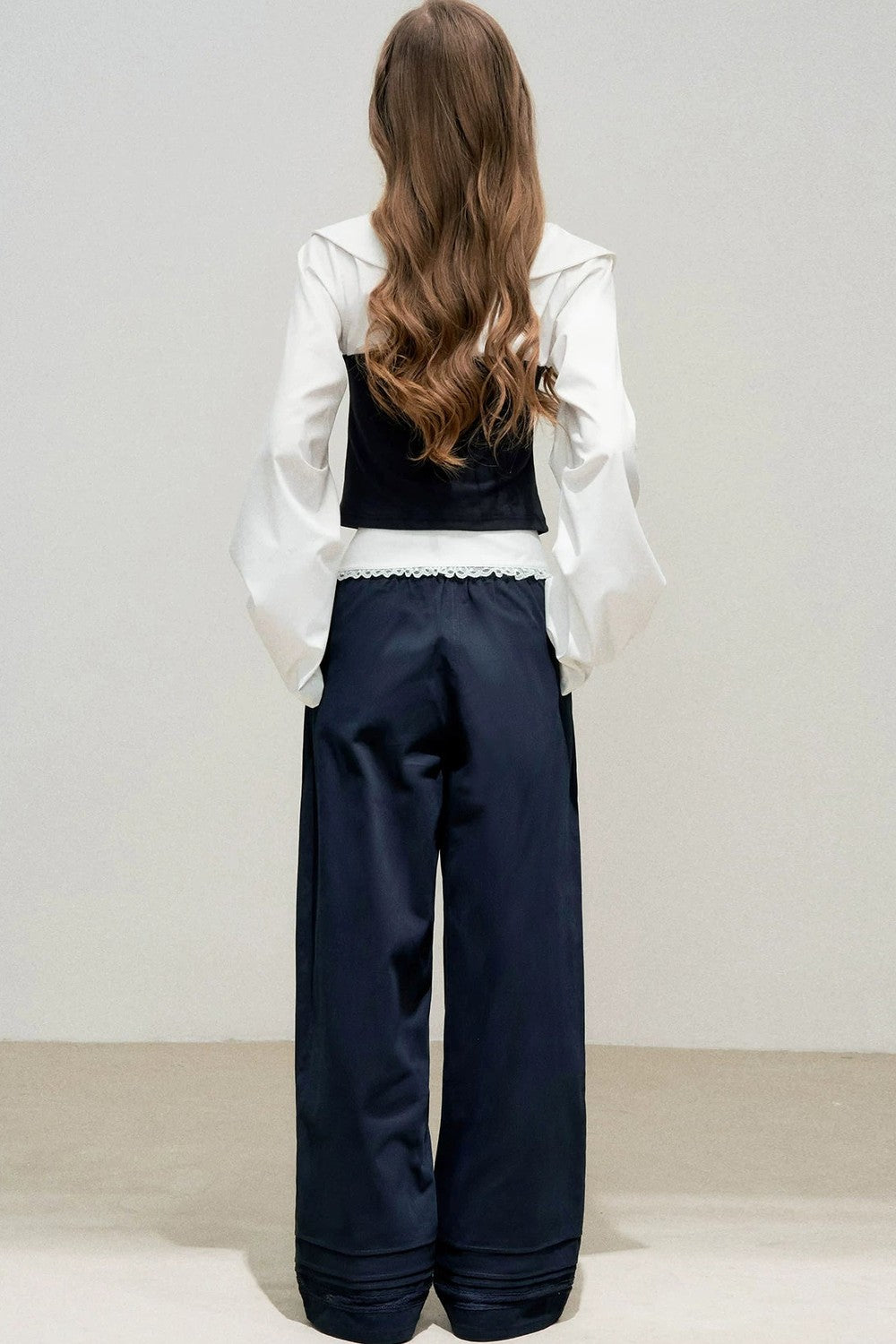 Navy Bow Patchwork Blouse