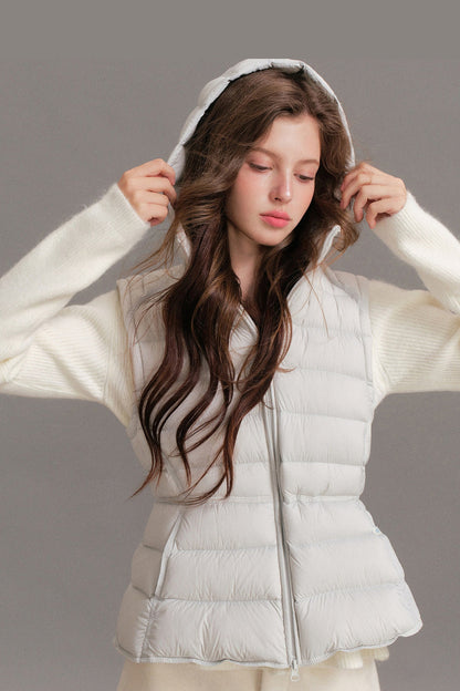 Hooded Ribbed Down Vest