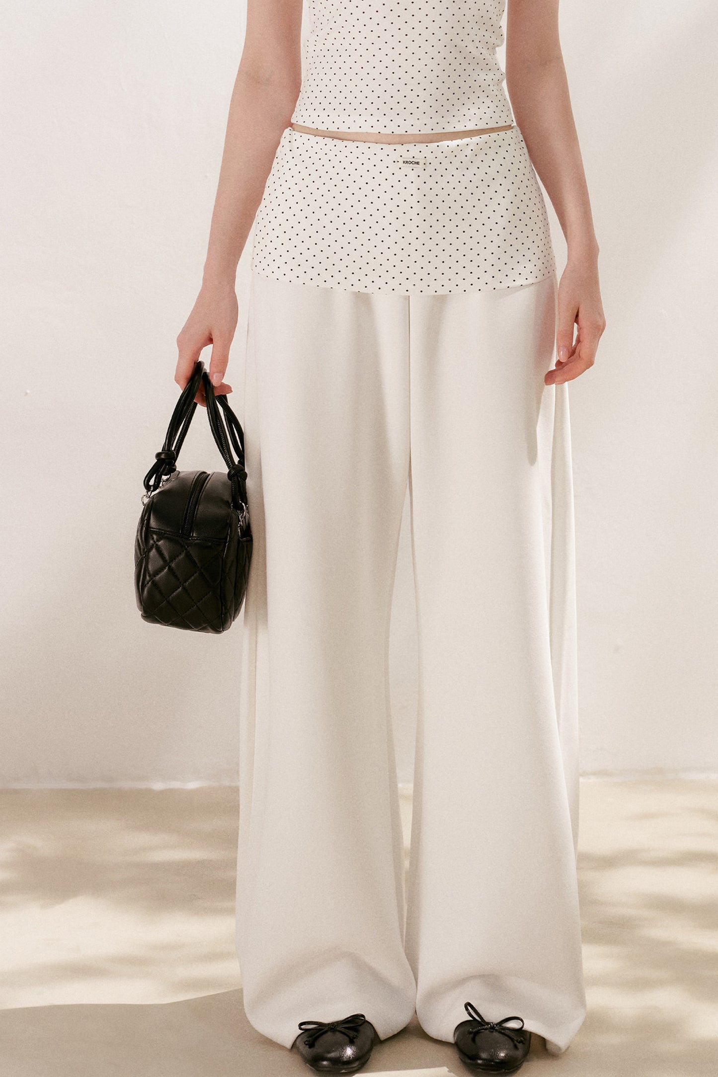 Polka Dot Cotton Tube Top And Wide Leg Pants Set-Up