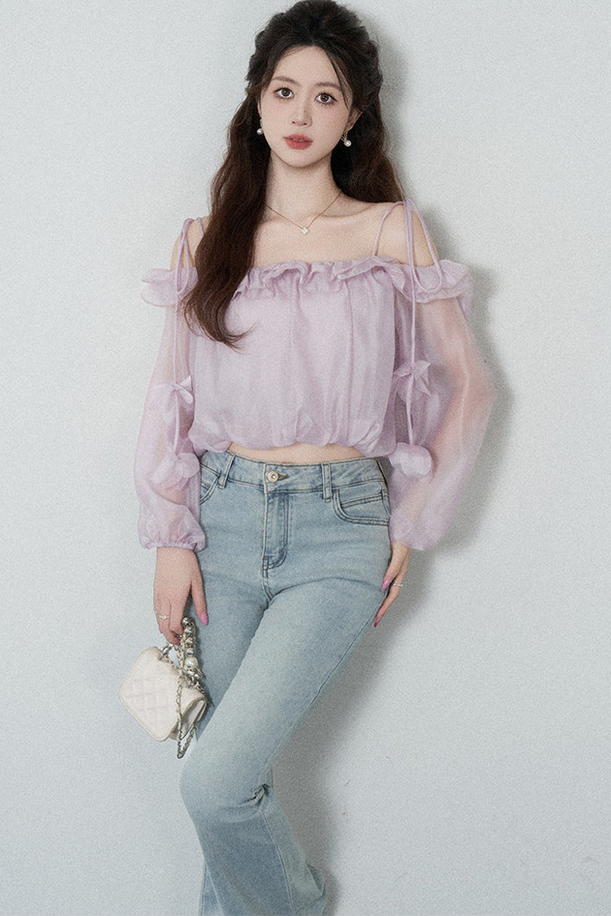 Ruffled One-Shoulder Chiffon Blouse