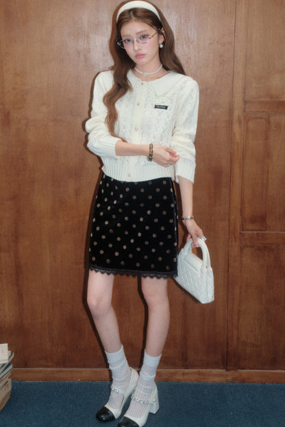 White Doll Collar Knit Top and Skirt Set-Up