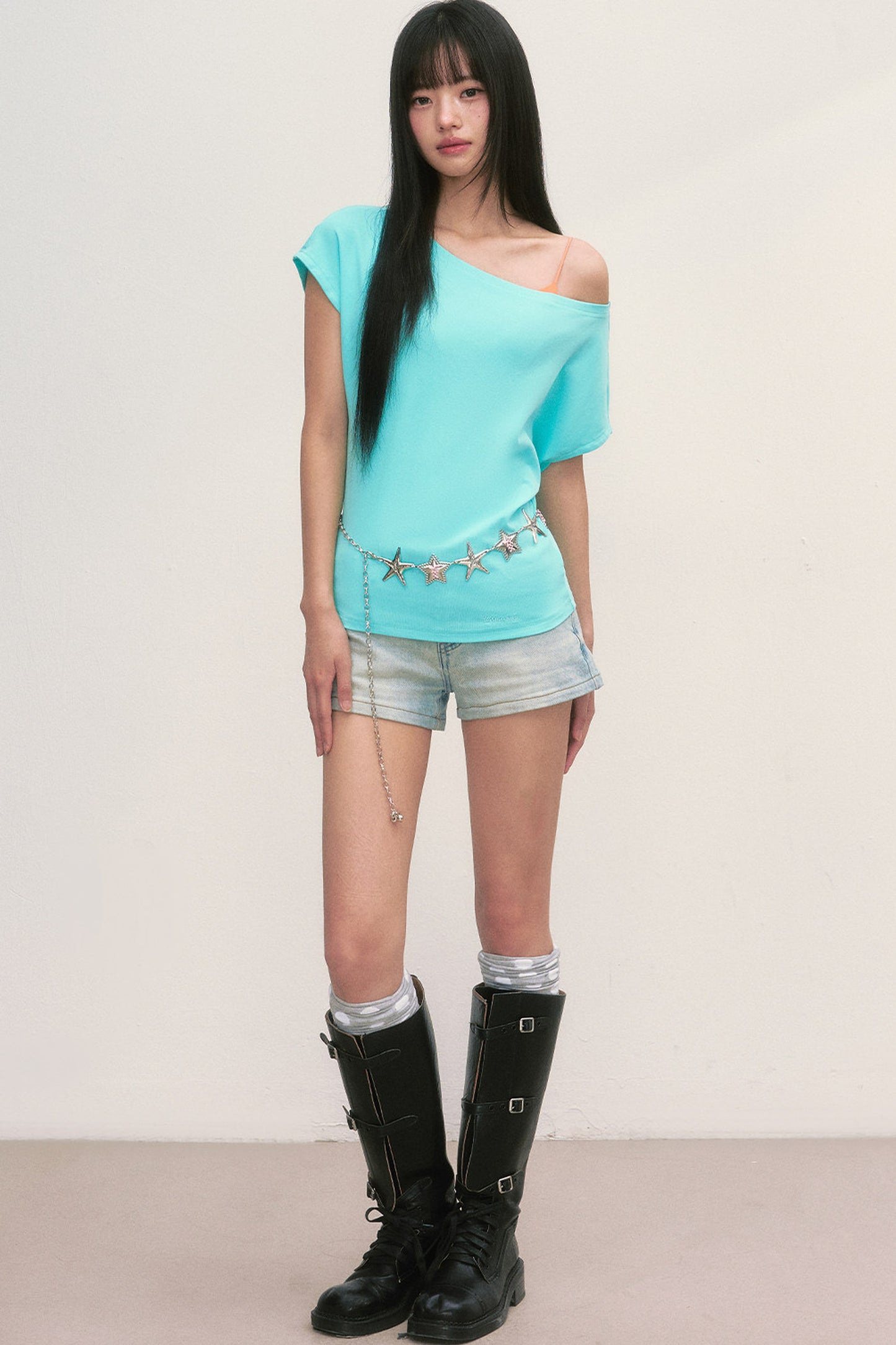 Lake Blue Off-Shoulder Top