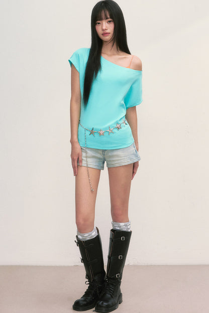 Lake Blue Off-Shoulder Top