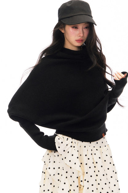 Batwing Knit Top and Polka Long Skirt Set-Up