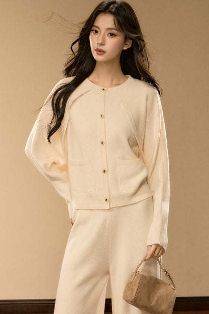 Wool and Cashmere Blend Cardigan and Pants Set-Up
