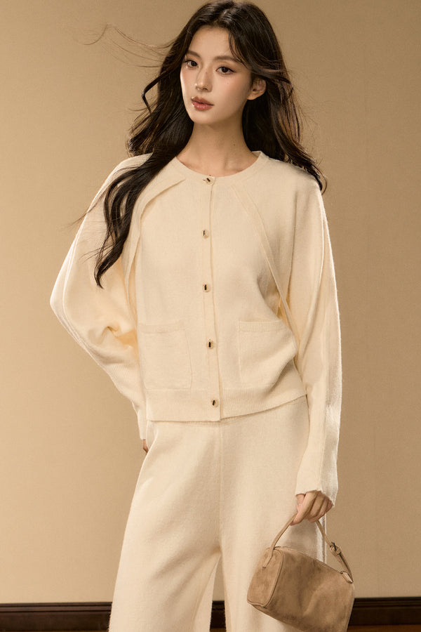 Wool and Cashmere Blend Cardigan and Pants Set-Up