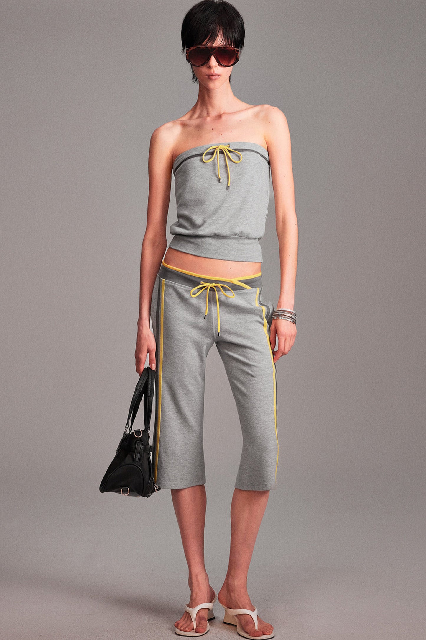 Low-Waist Color-Block Drawstring Knit Capri Pants