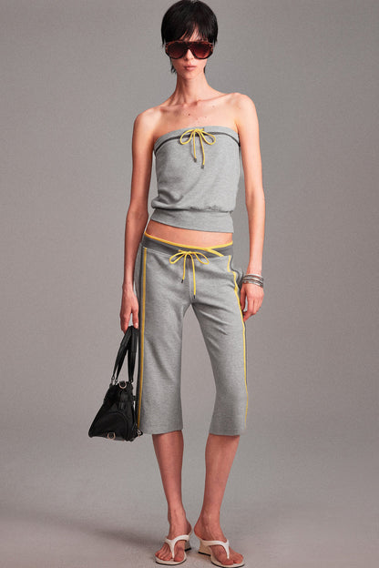 Low-Waist Color-Block Drawstring Knit Capri Pants