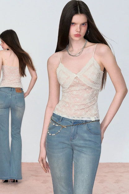Lace Jacquard Bow Camisole