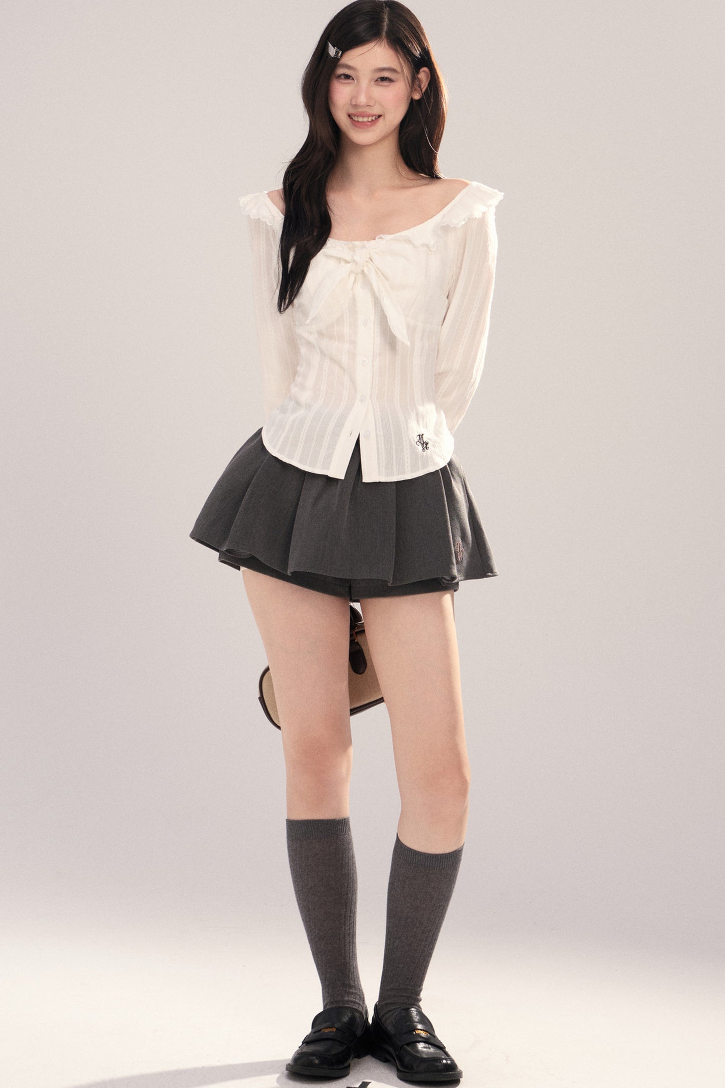 Embroidered Gray Bow Tutu Skirt